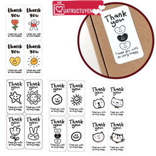 Set Tem hoạt hình Thank you đen trắng, màu sắc 100 tem TE22 dán hộp đóng hàng niêm phong bao bì