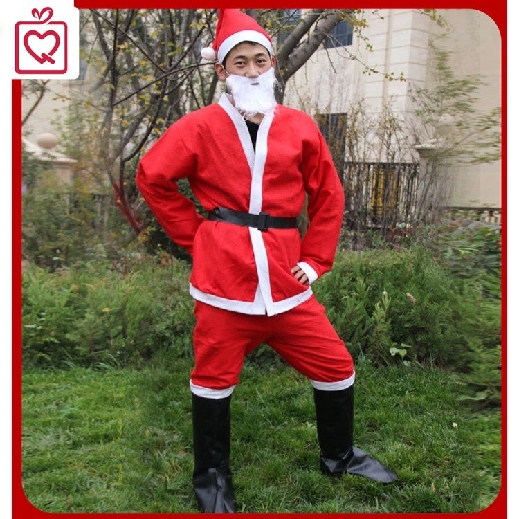 Bộ trang phục noel người lớn vải nỉ 7 phụ kiện, quần áo ông già noel bơm hơi(cỡ 40-80kg)