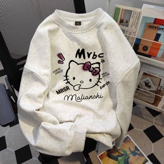  Áo sweater nữ form rộng dày xám tiêu áo nỉ dài tay mùa đông áo Khoác hàn quốc in hình Hello Kitty NƠ ĐỎ HU 
