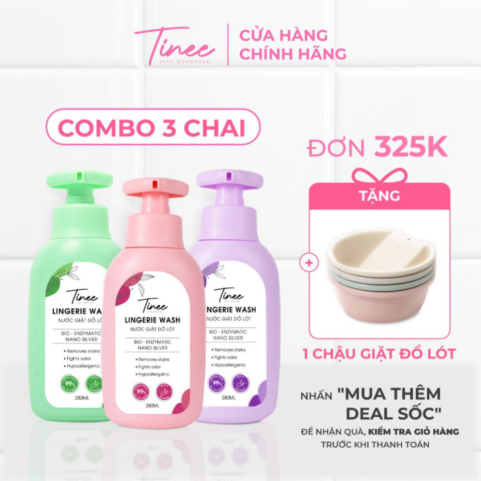 Combo 3 nước giặt đồ lót Sinh Học Tinee 280ml kháng khuẩn an toàn cho da