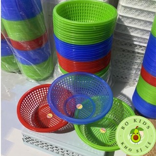  COMBO 10 Rổ nhựa tròn lỗ to Việt Nhật 3202 Rổ rửa rau hoa quả size nhỏ 22-36cm màu xanh dương xanh lá đỏ 