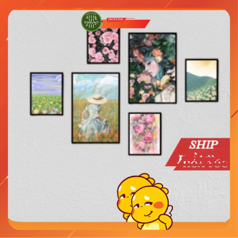 tranh treo tường Set 6 tranh dán tường siêu nhẹ khổ lớn 30x40cm,chất liệu nhựa formex dày 5mm, stick