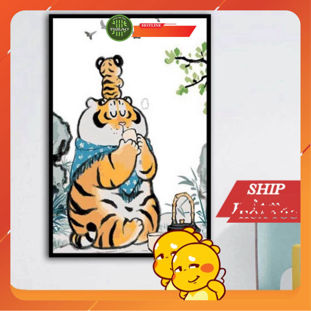Tranh vô tri, Tranh chế chú hổ mũm mĩm tranh trang trí vui nhộn tranh decor 1k