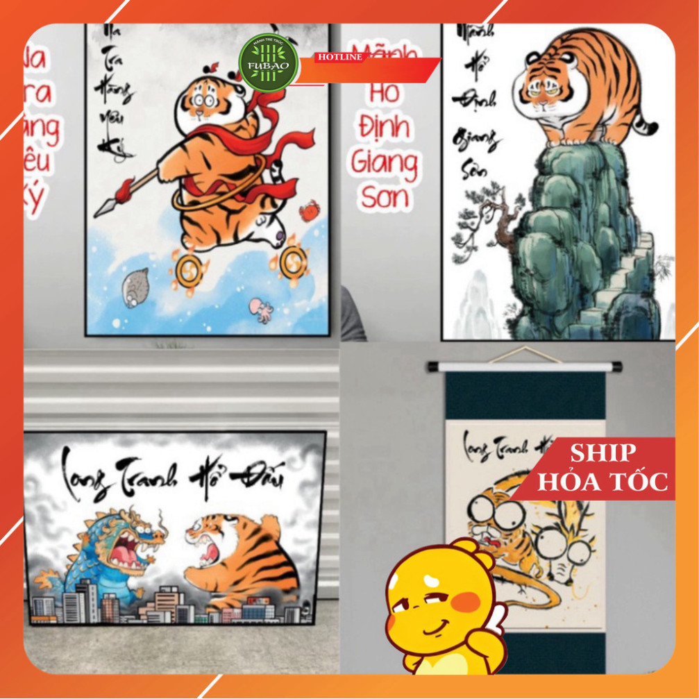 Tranh vô tri sưu tầm decor mãi dell thành công long tranh hổ đấu hottrend dán tường hài hước 1k