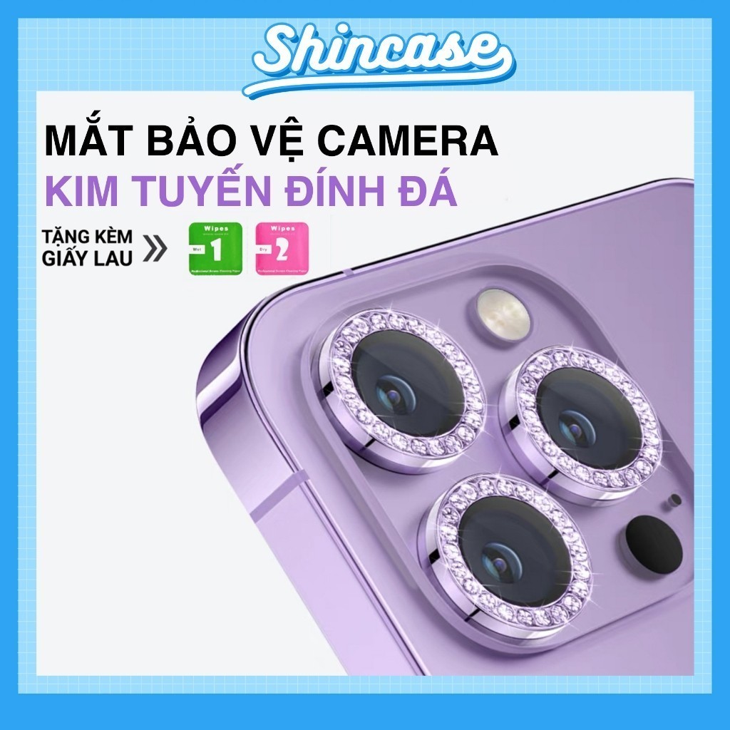 Kính Cường Lực Bảo Vệ Mắt Camera iPhone, Viền Kim Loại Đính Đá - Cho iP 6/6s/7/8/Plus/XS/11/12/13/14/15/Pro/Max/Mini