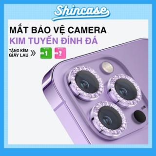 Kính Cường Lực Bảo Vệ Mắt Camera iPhone, Viền Kim Loại Đính Đá - Cho iP 6/6s/7/8/Plus/XS/11/12/13/14/15/Pro/Max/Mini