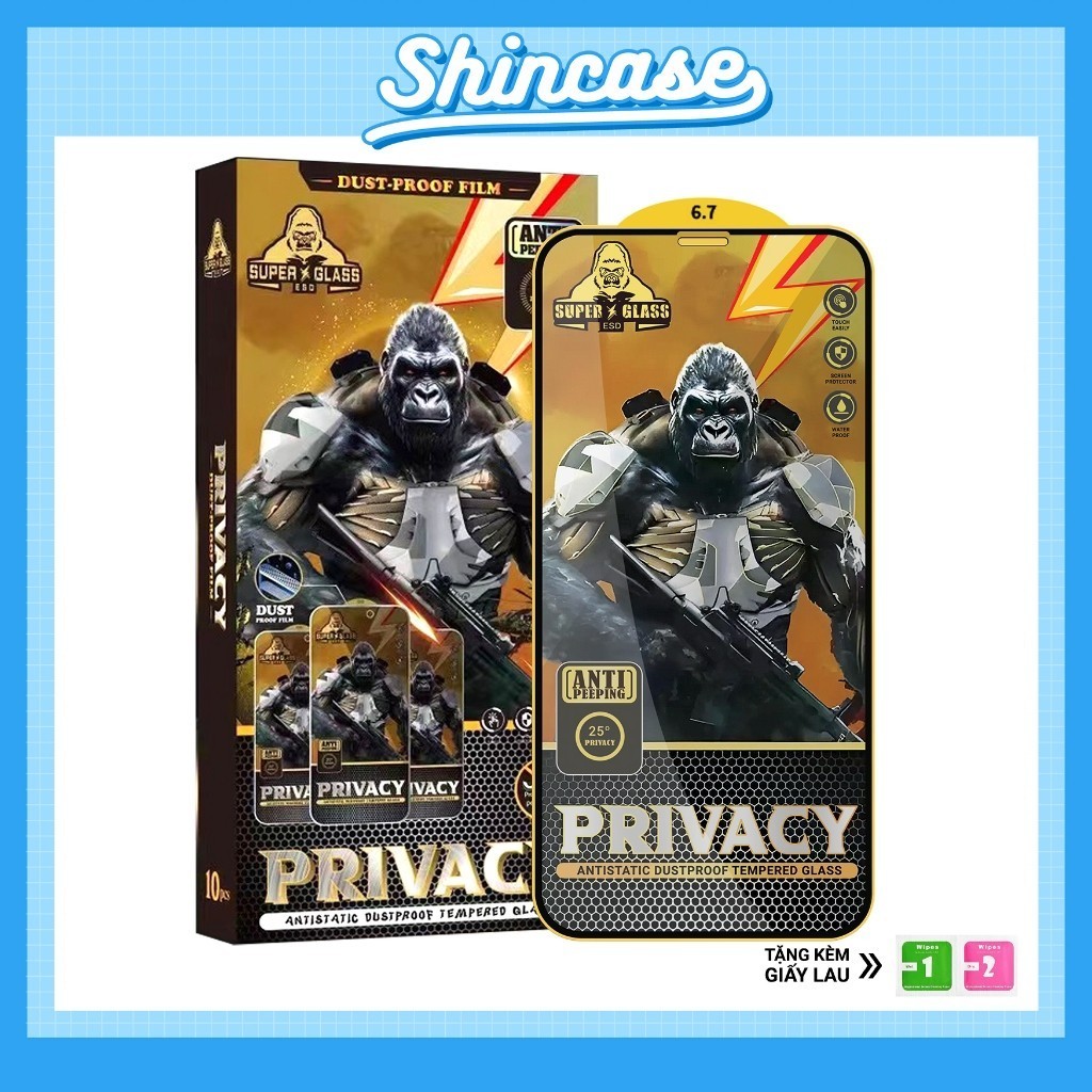 Kính Cường Lực iPhone KK Super Glass Chống Nhìn Trộm, Full Màn -iP 6/6s/7/8/Plus/X/XS/XR/11/12/13/14/15/16/17Pro/Max/Air