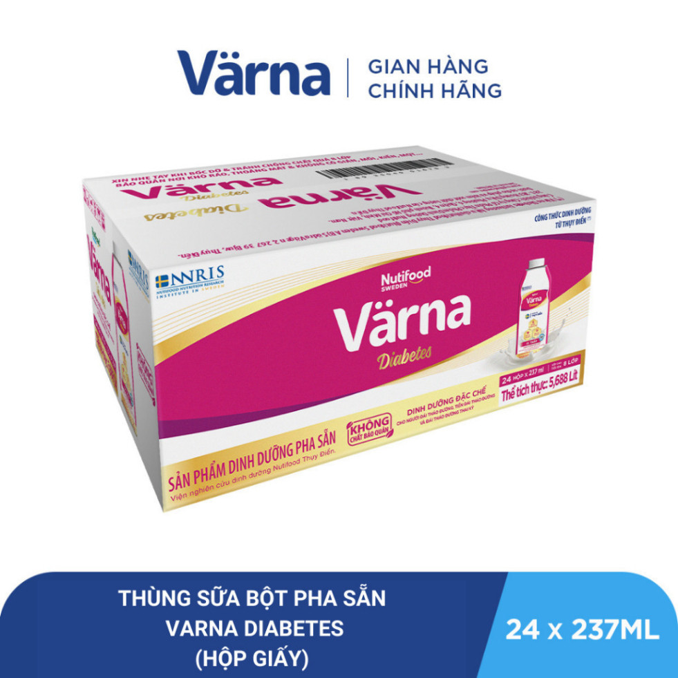 Thùng 24 hộp sữa bột pha sẵn Värna Diabetes (6 hộp giấy x 237ml) - Hỗ trợ ổn định đường huyết