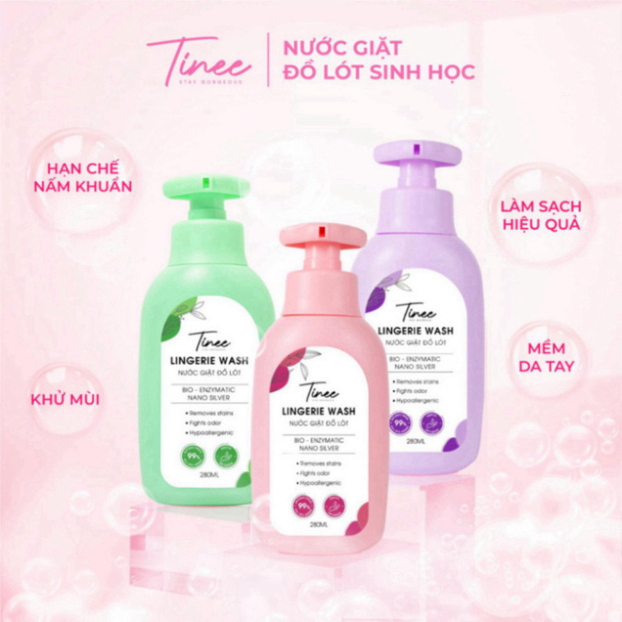 Nước Giặt Đồ Lót Sinh Học Tinee 280ml - Phiên Bản Nano Bạc Kháng Khuẩn, An Toàn Cho Da