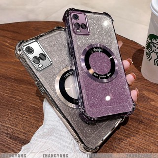 Ốp Lưng Cho VIVO Y21 Y21s Y21a Y21t Y33s 4G Mạ Điện Bốn Góc Chống Rơi Bột Đèn flash Vỏ Điện Thoại Từ Hút Thẩm Mỹ Thiết Kế Mới TPU Mềm case