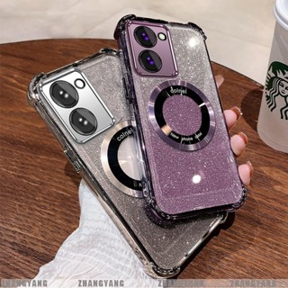 Ốp Lưng Dành Cho vivo Y03 Y18 Y27 4G Mạ Điện Bốn Góc Chống Rơi Bột flash Vỏ Điện Thoại Hút Từ Tính Thẩm Mỹ Thiết Kế Mới TPU Mềm case