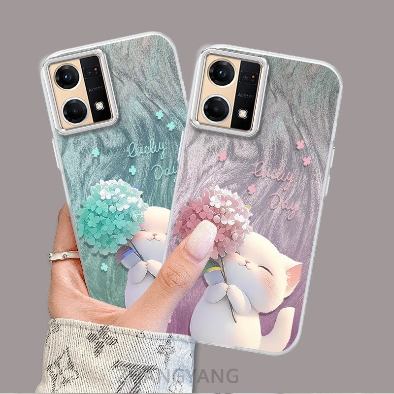 Ốp Lưng Cho OPPO Reno 7 4G Reno 8 4G Màu Gradient Lông gạc Silicon TPU Vỏ Điện Thoại Hoạt Hình Dễ Thương Điện Thoại Mềm