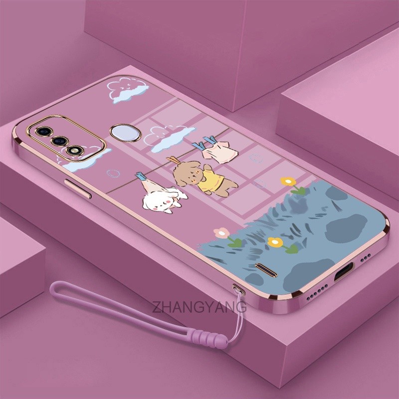 ốp lưng itel a48 Ốp Điện Thoại Mềm Mạ Điện Chống Rơi Họa Tiết Dễ Thương Kèm Dây Đeo Dành Cho itel a4