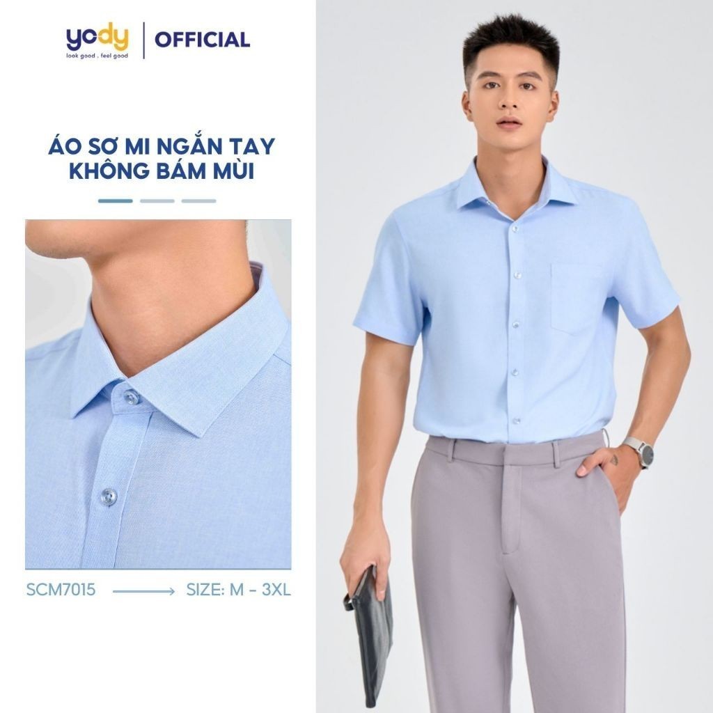 Áo sơ mi nam YODY cộc tay có túi ốp ngực vải cafe không bám mùi, thấm hút nhanh khô SCM7015