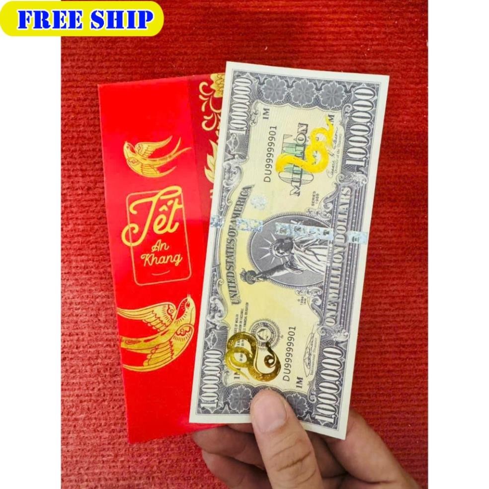 Lì xì tết 2025 Combo 2 tờ Tiền Hình Con rắn 1 Triệu USD lưu niệm 2025 tặng bao đỏ may mắn 2025