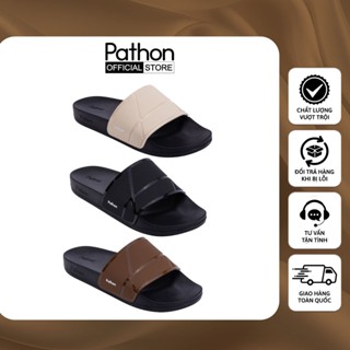 Dép nam nữ quai ngang slipper Pathon quai PVC và đế PU đen quai viền bóng SD104 màu đen/nâu/kem