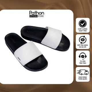 Dép nam nữ quai ngang slipper Pathon quai PVC và đế PU đen nhám quai trắng SD27