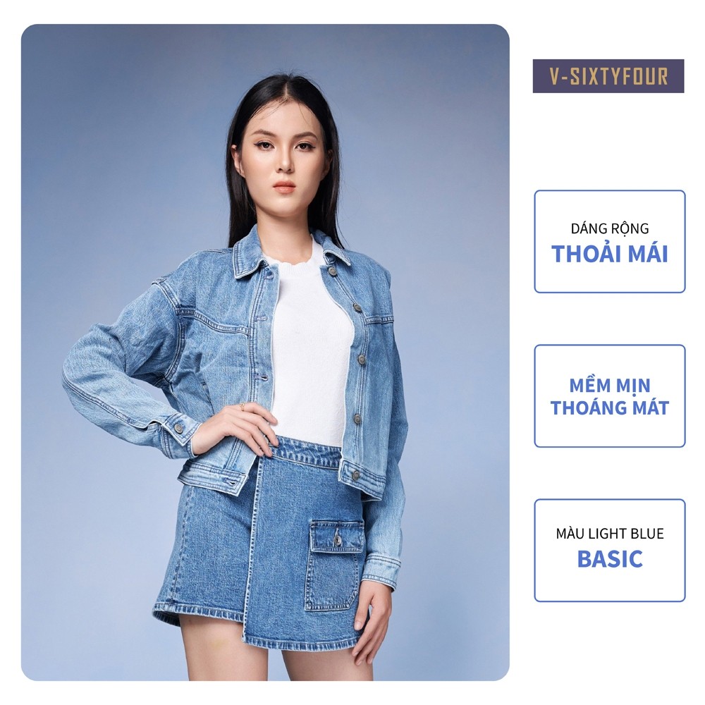 Áo Khoác Nữ Denim Cao Cấp VSIXTYFOUR Dáng Rộng Kiểu Vasity Vải Denim Cotton Thoáng Mát Mềm Mịn - 222WD1044B1910