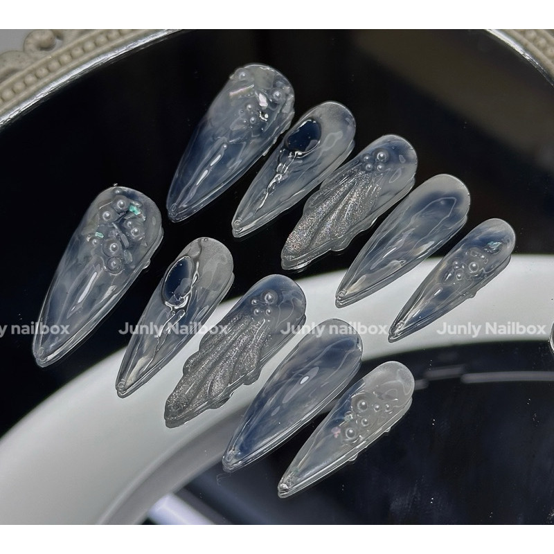 Nailbox xanh loang JUNLY - nail box thiết kế móng giả vò sỏ xanh đi biển mùa hè siêu sang 149