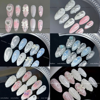  Nailbox đính nơ hồng xanh JUNLY - nail box thiết kế móng giả tráng gương kim tuyến nhẹ nhàng đi học 214 