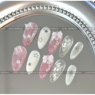  Nailbox mắt mèo nơ hồng JUNLY - nail box thiết kế móng giả cô dâu đám cưới 203 