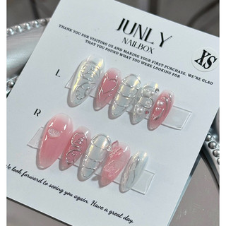 Nailbox tráng gương cực quang hồng JUNLY - nail box thiết kế móng giả cực quang vẽ tráng bạc đi chơi đi tiệc 96