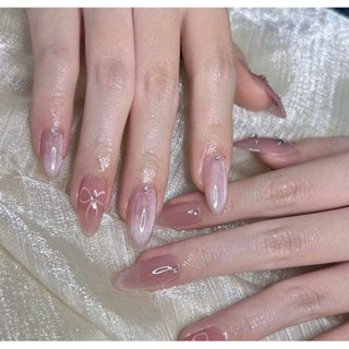 Nailbox mắt mèo ánh trăng hồng JUNLY - nail box thiết kế móng giả thạch hồng đính đá đơn giản đi tiệc 127