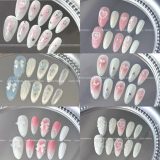  Nailbox đính đá nhẹ nhàng JUNLY - nail box thiết kế móng giả nơ trái tim đơn giản học sinh đi học 2000 