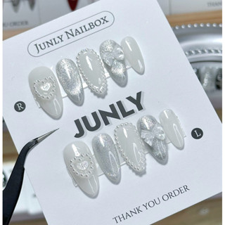  Nailbox thạch gạo mắt mèo JUNLY - nail box thiết kế móng giả cô dâu đơn giản đính nơ 100 