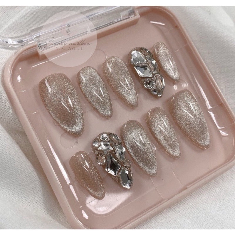 Nailbox thạch nâu JUNLY - nail box thiết kế móng giả mắt mèo thạch đính đá siêu sáng 112