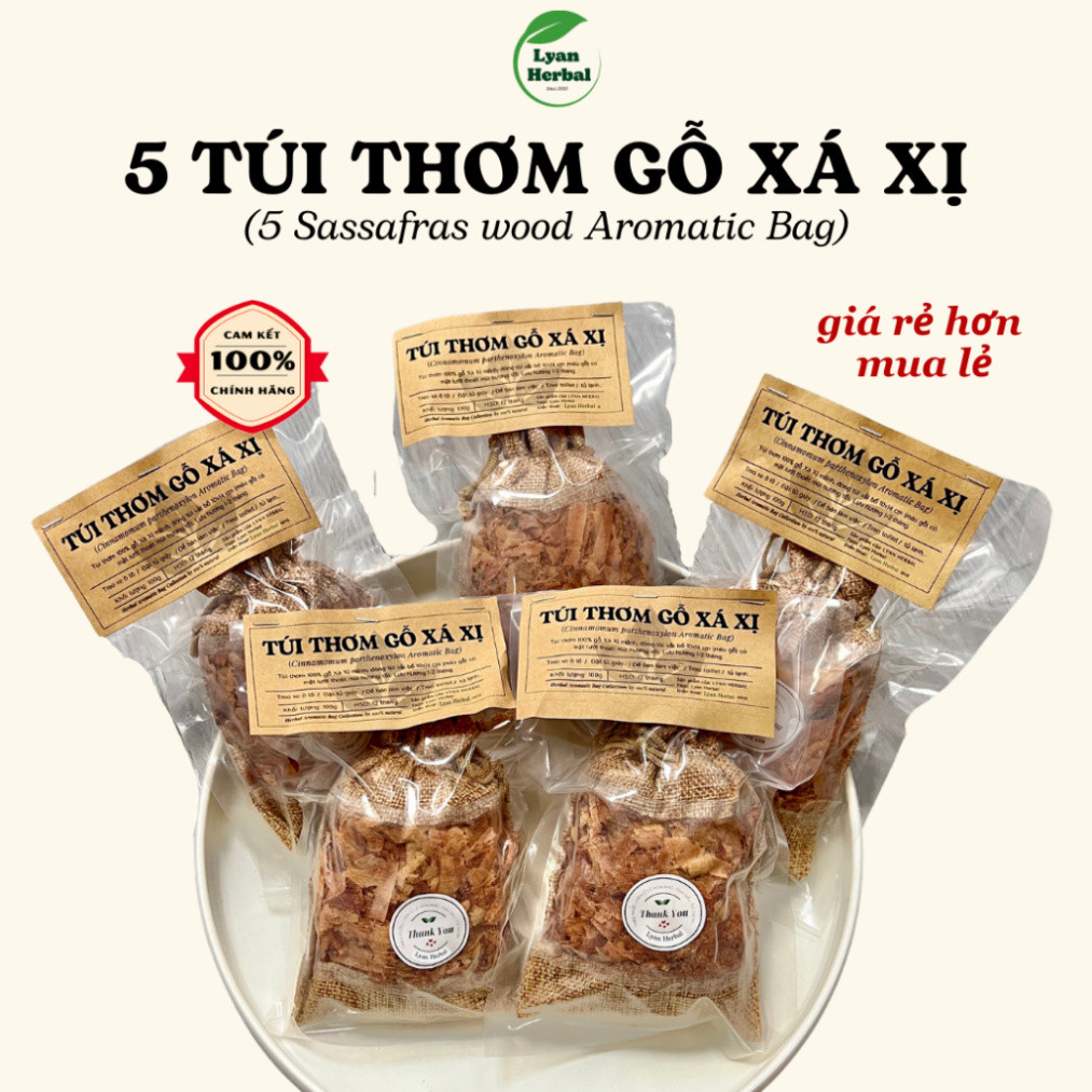 5 Túi thơm gỗ Xá Xị khử mùi treo xe ô tô, treo tủ quần áo, vụn gỗ xá xị thơm đuỗi côn trùng