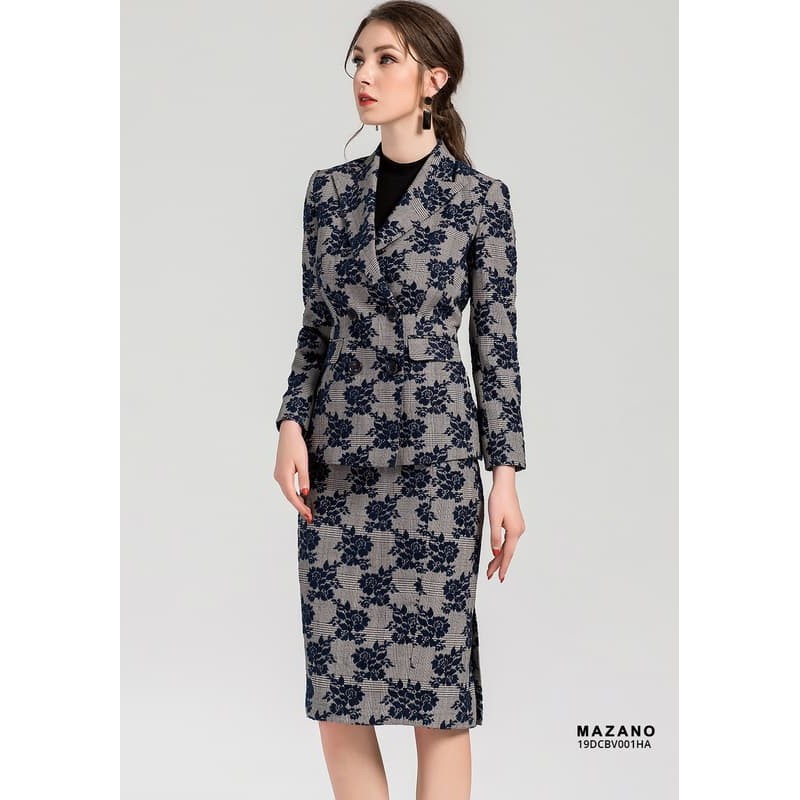 Bộ Áo vest và Chân váy Juyp vải Gấm in hoạ tiết nữ Mazano