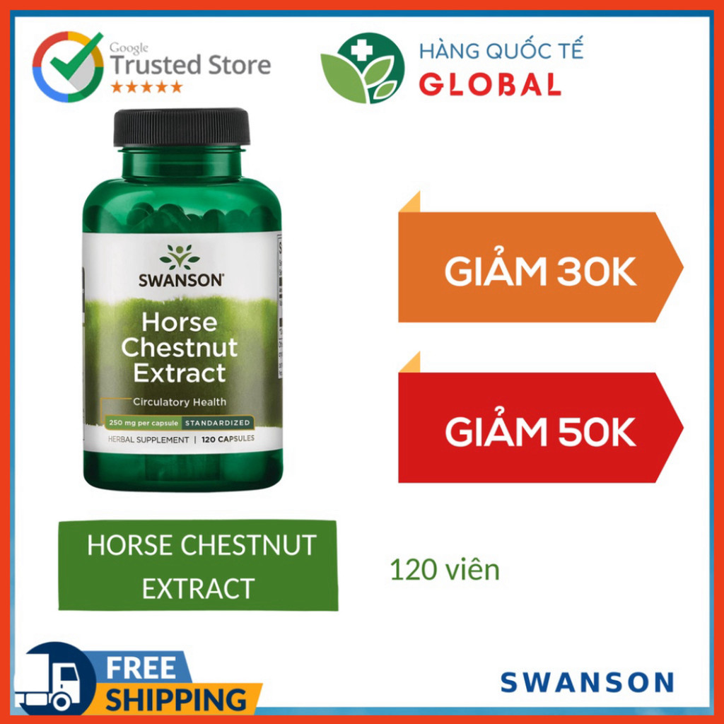 [Global] SWANSON HORSE CHESTNUT EXTRACT / HORSE CHESTNUT, 120 viên, Hỗ trợ tuần hoàn máu
