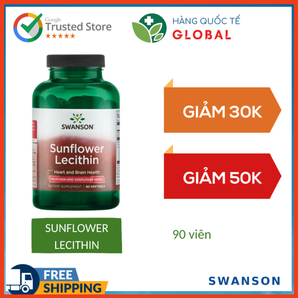 [Global] SWANSON SUNFLOWER LECITHIN, 90 viên, Hỗ trợ sức khỏe tim mạch và não bộ cho người lớn