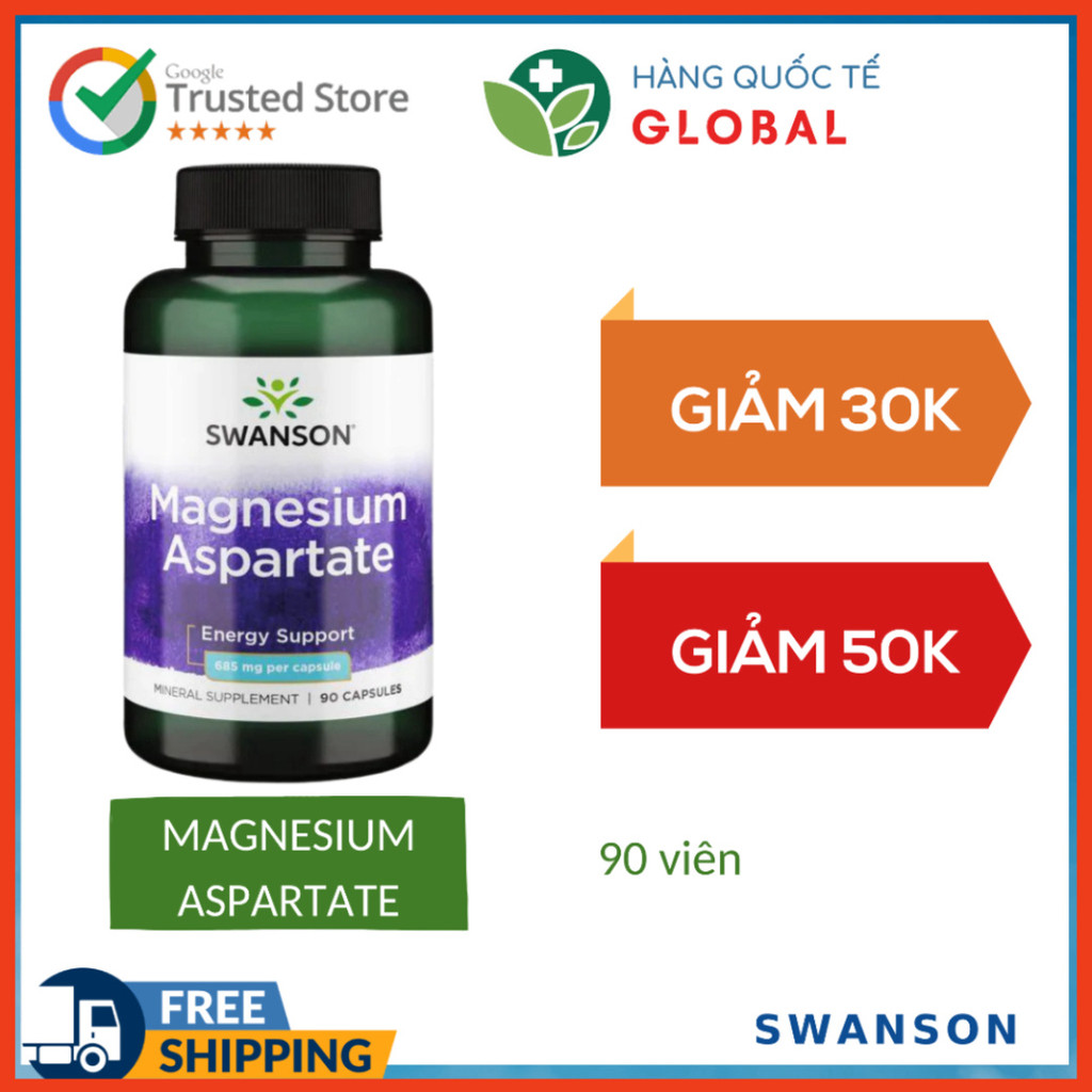 [Global] SWANSON MAGNESIUM ASPARTATE, 90 viên, Hỗ trợ cung cấp năng lượng cho người lớn