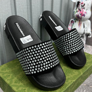 Dép DG full  ĐÍNH ĐÁ quai ngang, Dép nam thời trang quai ngang phong cách giới trẻ 2 màu đen trắng sành điệu cháy phố