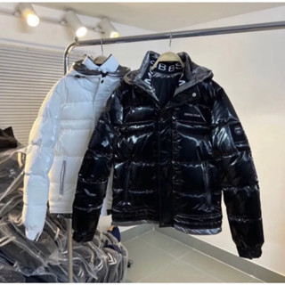 Áo Khoác Phao Nam trần bông dày dặn bóng mũ liền, Áo Phao phối màu trắng đen logo sắc nét hottrend