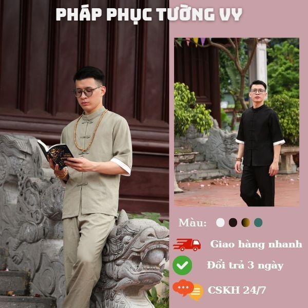 Ms07:Bộ đồ lam đi lễ chùa,đi chơi dành cho Nam giới,kiểu dáng cổ tàu tay nỡ chất liệu đũi cao cấp