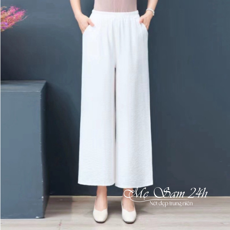 Quần trung niên nữ thiết kế ống rộng suông lưng thun Mẹ Sam 24h quần kiểu nữ bigsize chất liệu đũi mềm nhẹ mát QNH.72 | BigBuy360 - bigbuy360.vn