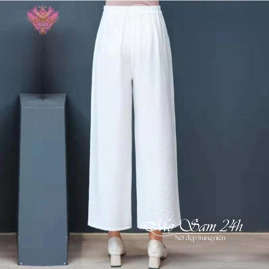 Quần trung niên nữ thiết kế ống rộng suông lưng thun Mẹ Sam 24h quần kiểu nữ bigsize chất liệu đũi mềm nhẹ mát QNH.72 | BigBuy360 - bigbuy360.vn