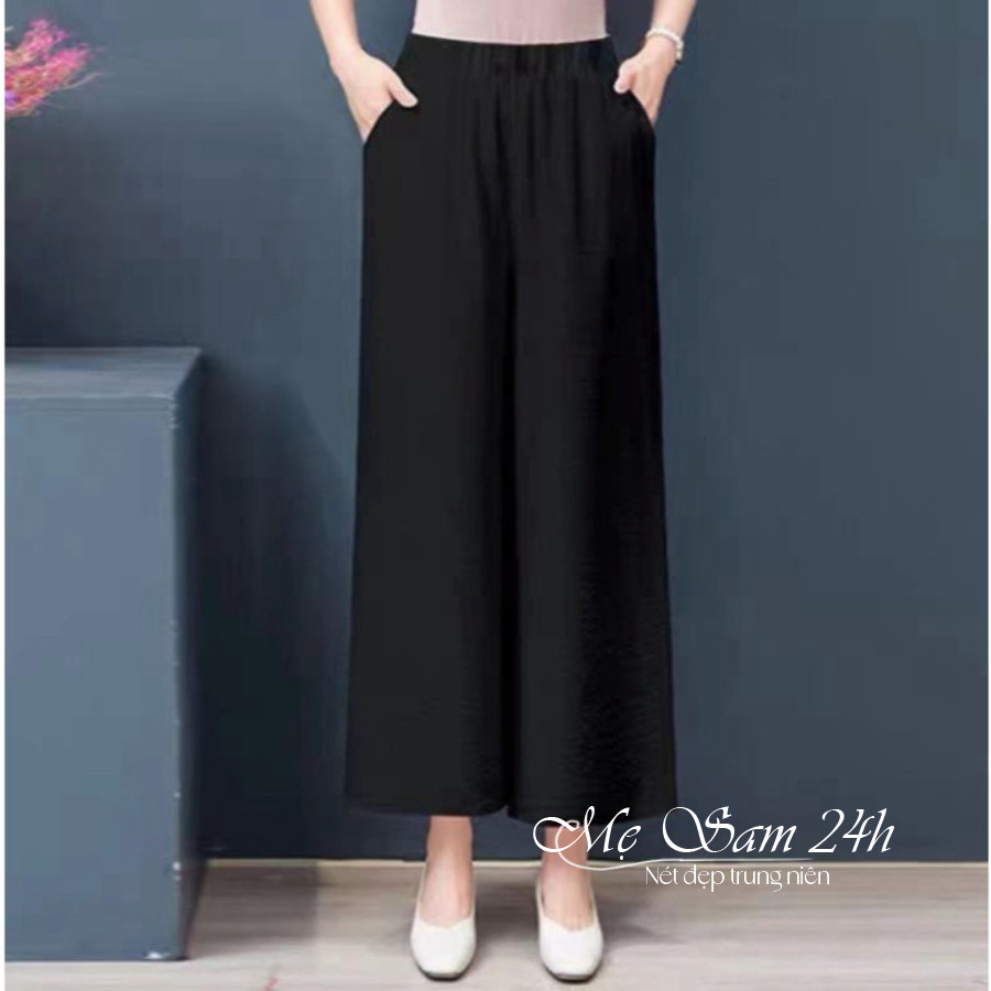 Quần trung niên nữ thiết kế ống rộng suông lưng thun Mẹ Sam 24h quần kiểu nữ bigsize chất liệu đũi mềm nhẹ mát QNH.72 | BigBuy360 - bigbuy360.vn