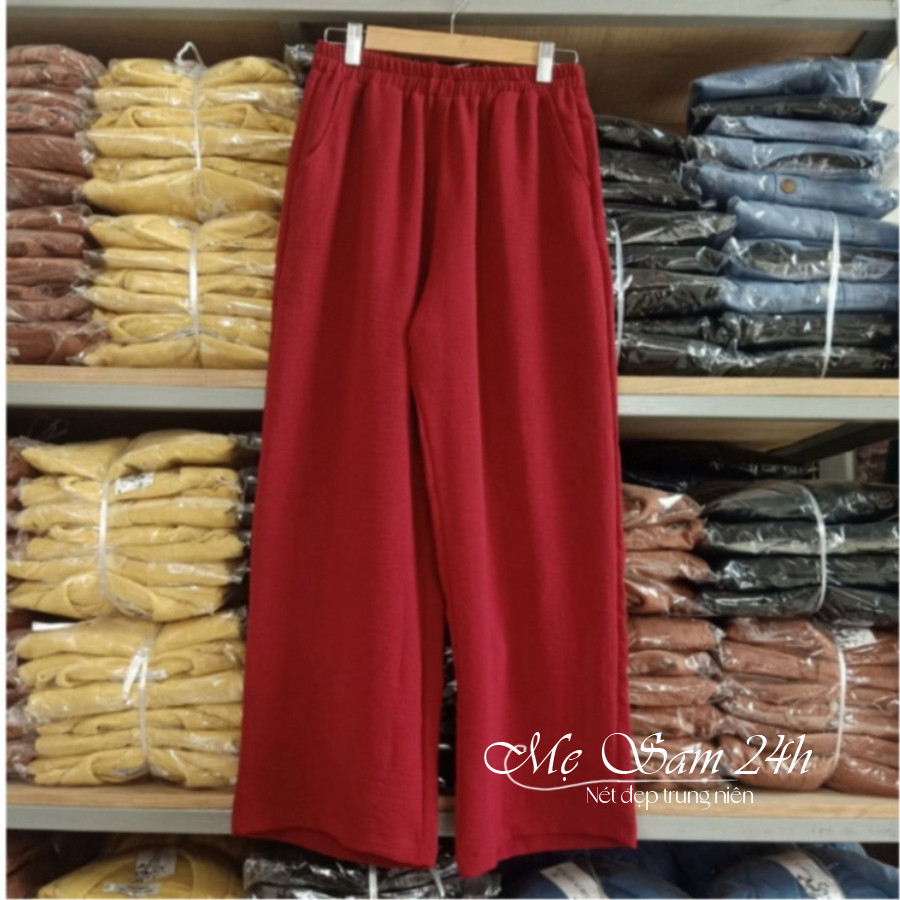Quần trung niên nữ thiết kế ống rộng suông lưng thun Mẹ Sam 24h quần kiểu nữ bigsize chất liệu đũi mềm nhẹ mát QNH.72 | BigBuy360 - bigbuy360.vn