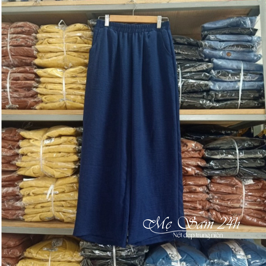 Quần trung niên nữ thiết kế ống rộng suông lưng thun Mẹ Sam 24h quần kiểu nữ bigsize chất liệu đũi mềm nhẹ mát QNH.72 | BigBuy360 - bigbuy360.vn