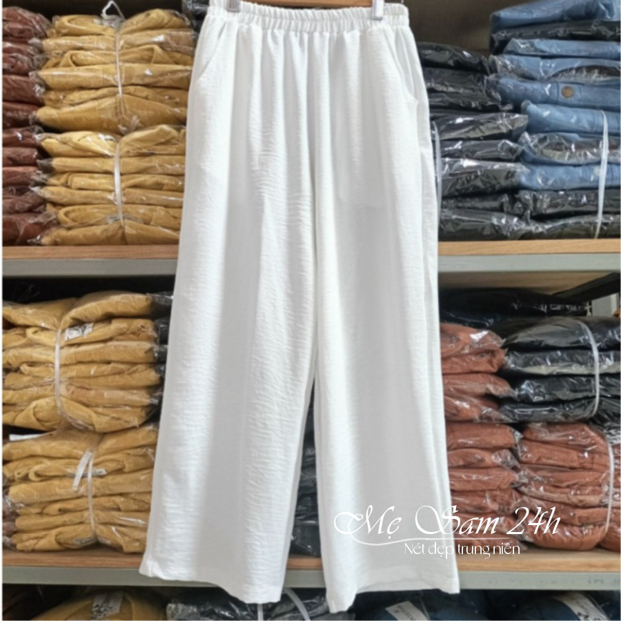 Quần trung niên nữ thiết kế ống rộng suông lưng thun Mẹ Sam 24h quần kiểu nữ bigsize chất liệu đũi mềm nhẹ mát QNH.72 | BigBuy360 - bigbuy360.vn