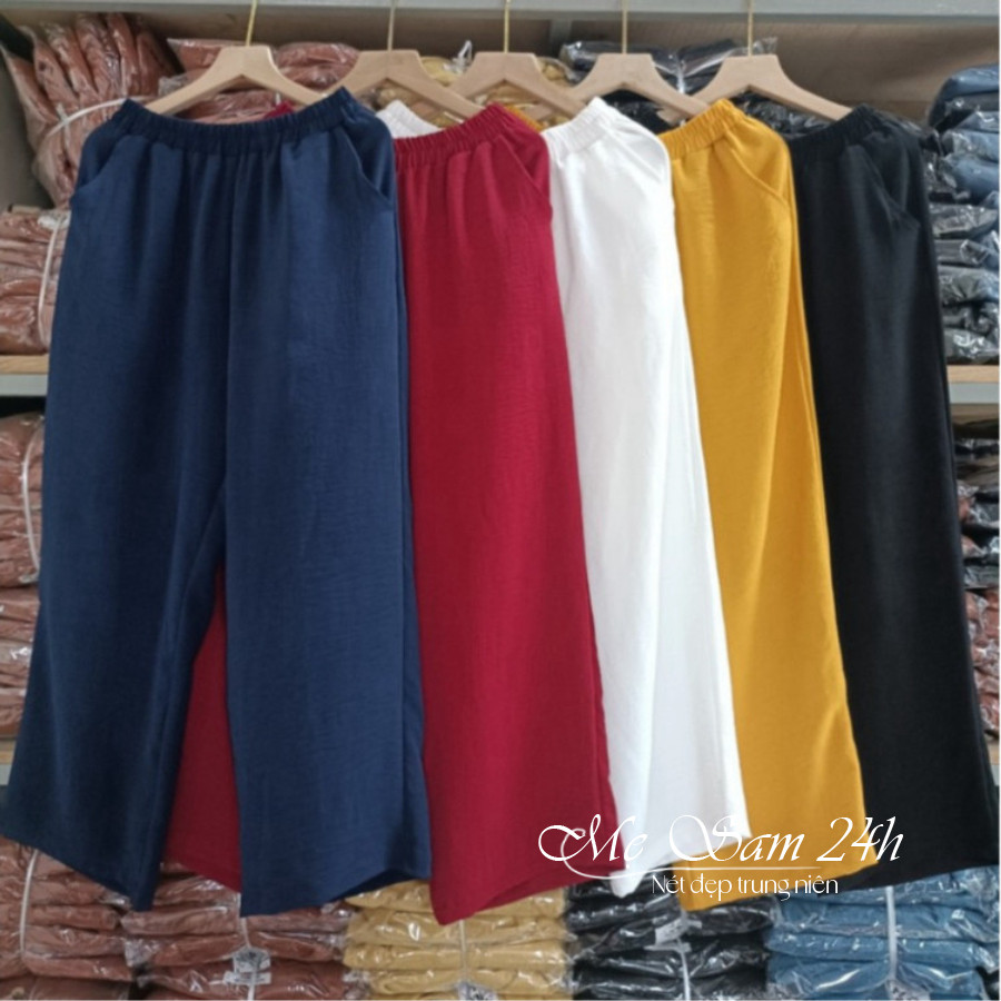 Quần trung niên nữ thiết kế ống rộng suông lưng thun Mẹ Sam 24h quần kiểu nữ bigsize chất liệu đũi mềm nhẹ mát QNH.72 | BigBuy360 - bigbuy360.vn