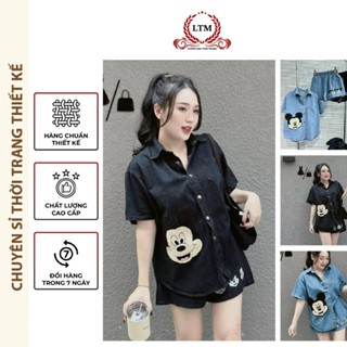 Set jean áo sơ mi hình Mickey có túi kèm quần - Xưởng May LTM-ms-104