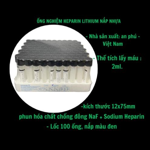 Ống nghiệm Heparin màu đen AN PHÚ khay 100 ống