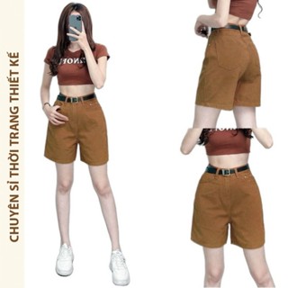 Quần Short Kaki Nữ Ống Rộng Lưng Cao Basic,  Phong Cách Ulzzang Hàn Quốc ms108