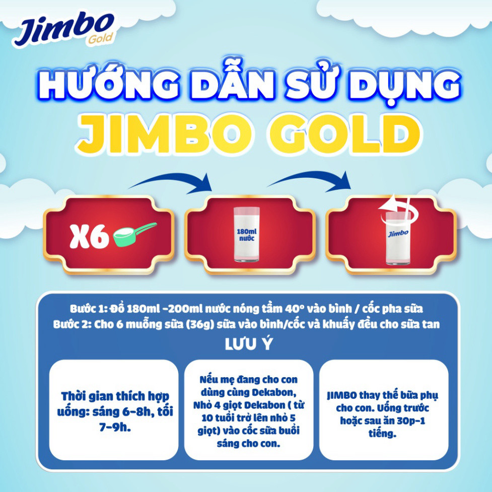 Sữa  Jimbo Gold Tăng Cân Cho Bé Từ 2 Tuổi Cải Thiện Tiêu Hóa, Tăng Cường Đề Kháng, hộp 650g