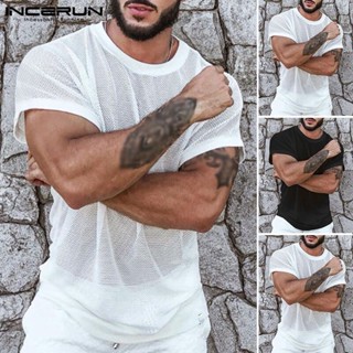 Áo thun vải lưới mỏng xuyên thấu ngắn tay cổ tròn thời trang mùa hè thoải mái cho nam